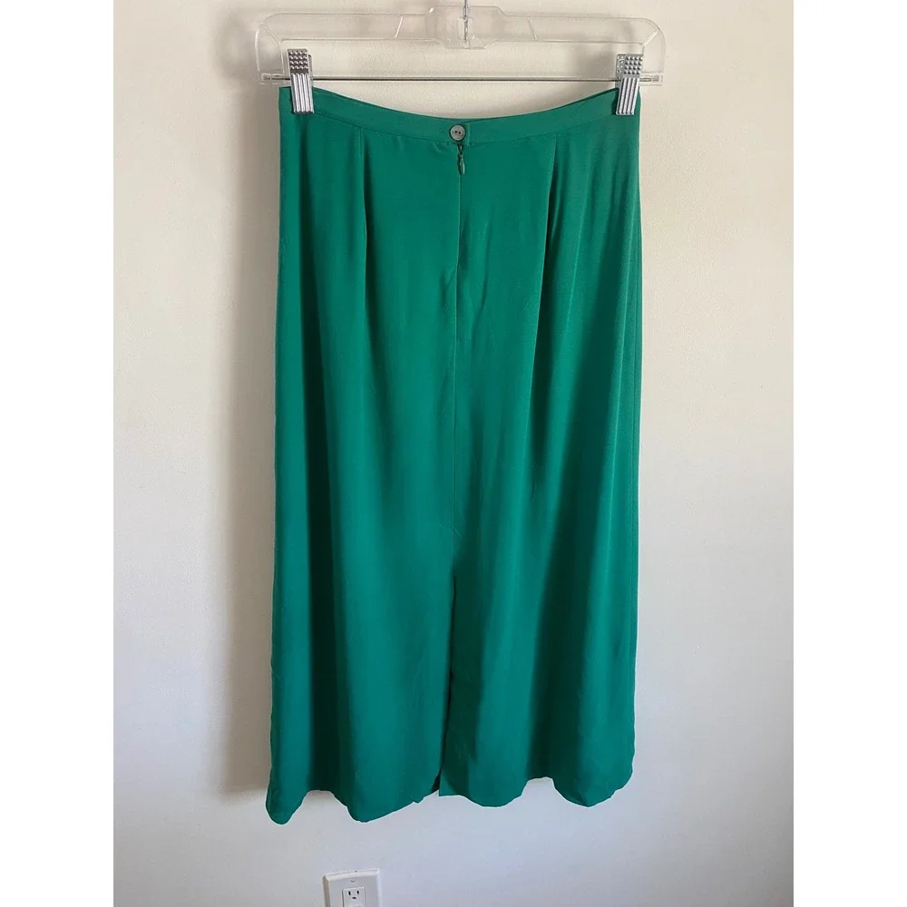Petite Sophisticate Emerald Green 100% Silk Midi Skirt Size 4 Petite Lined Slit - Picture 2 of 5